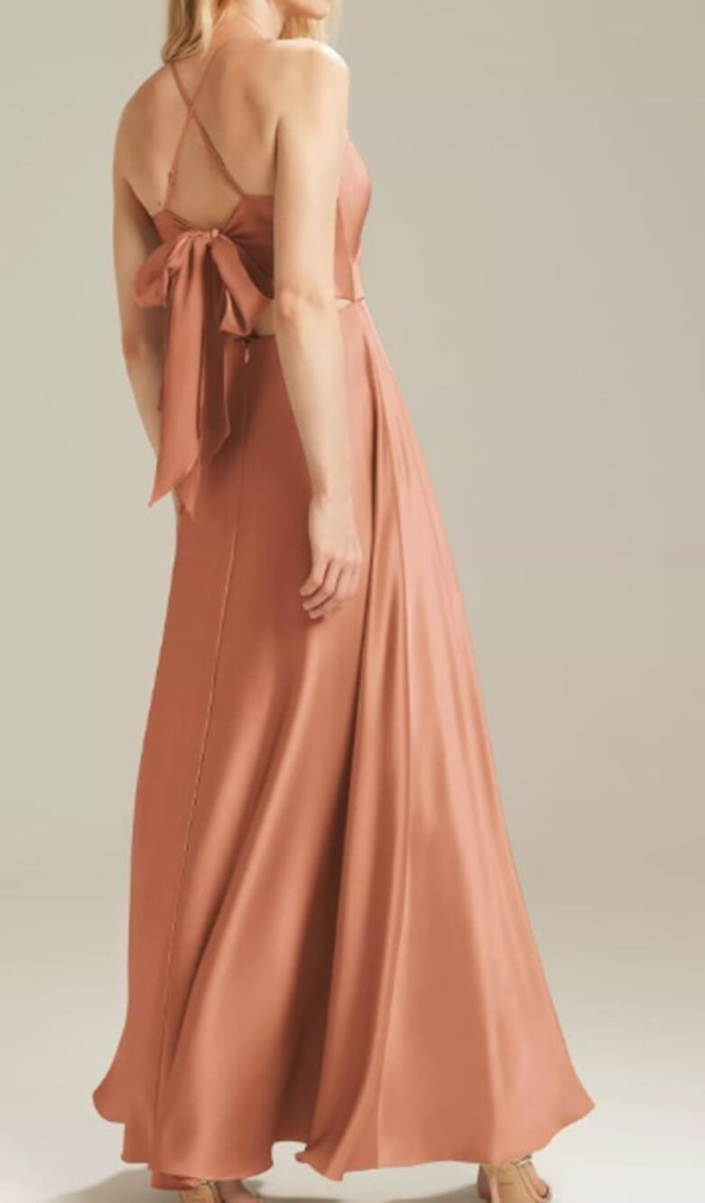 AW BRIDAL 2 XS raw sienna orange crystal charmeuse Mattie maxi dress NEW B36